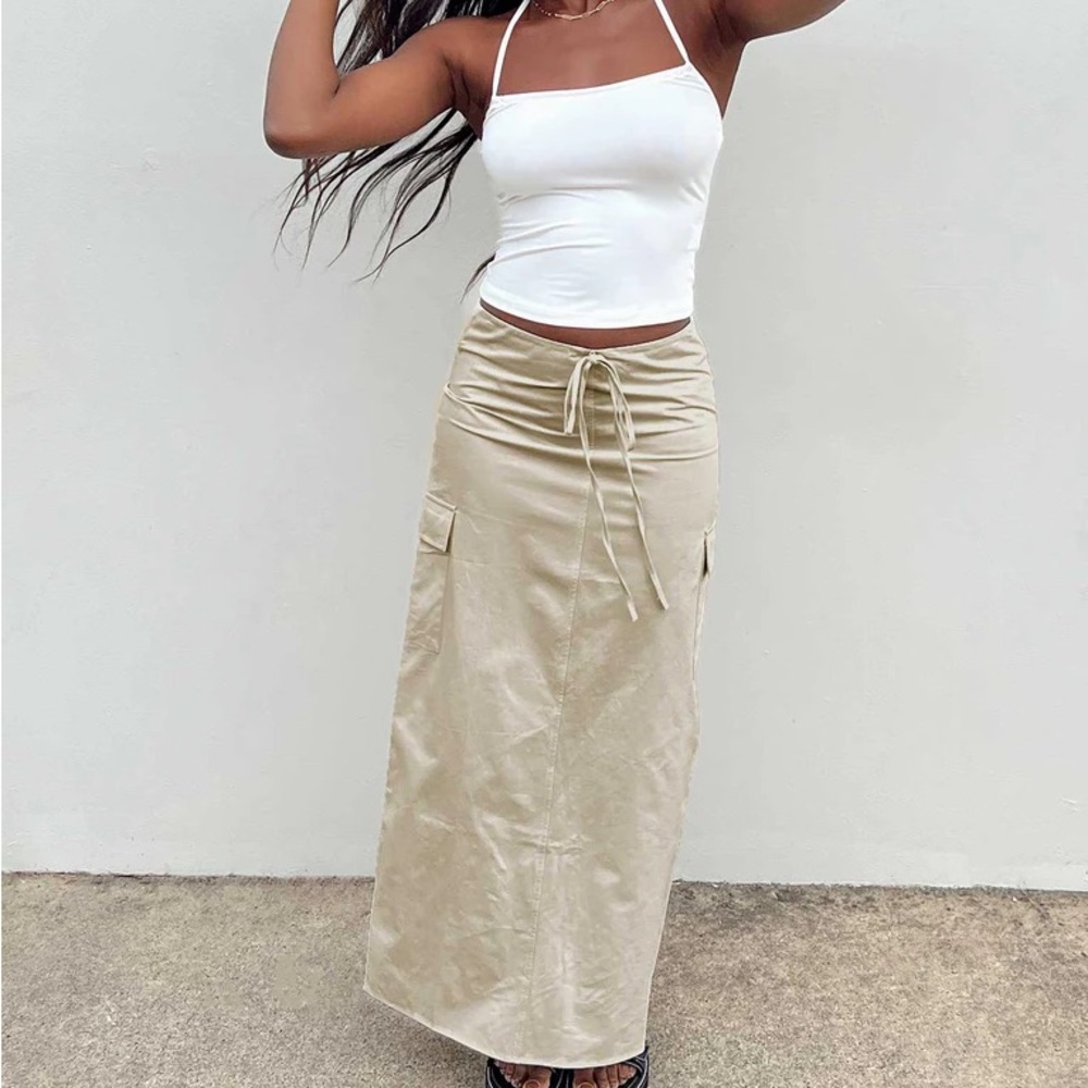 Princess Polly Giddings Cargo Maxi Skirt Beige